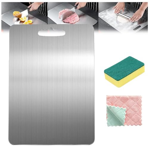 Tagliere in Titanio per Cucina, Tagliere in Titanio, Tagliere Premium in Titanio Taima per Cucina, Tagliere in Acciaio Inox 304 con Design Antiscivolo (Medio: 34 * 23cm)