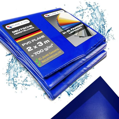 Abdeckplane Wasserdicht 2x3m I Ohne Ösen I Blau - Glänzend I Abdeckung für Gartenmöbel, Sandkasten, Pool und Boot I PVC LKW Plane Meterware I Gewebeplane I Tarp I mit Randverstärkung