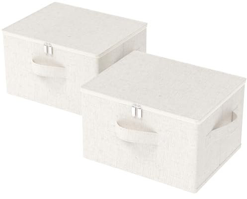 ENUMAIL 2er Set Boxen aus Vliesstoff mit Deckel, Aufbewahrungsbox mit Griff, Kleideraufbewahrung Organisation Kann im Schlafzimmer, Wohnzimmer Verwendet Werden, 50×40×30 cm, Beige