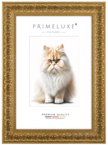 PrimeLuxe Massiv Holz Bilderrahmen nach Maß Barock Rokoko 70 x 100 cm in Alt-Gold | Größe wählbar | mit entspiegeltem Acrylglas | Rahmen für Poster | Puzzle | Foto collage