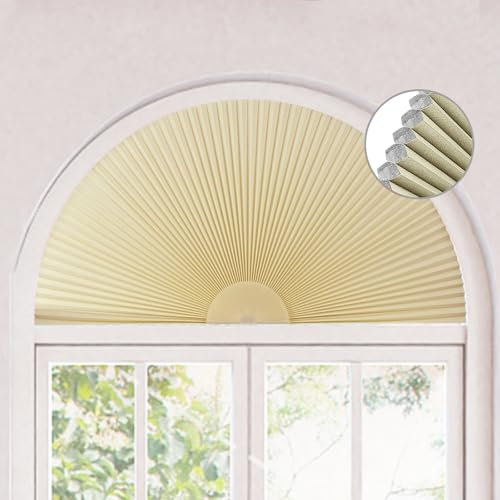 Arch Window Shade Blackout Half Circle Cellular Shades Cordless No Drill Stick on Cut to Size Half Moon Round Arched Window Coverings Honeycomb Pleated Blinds for Front Door