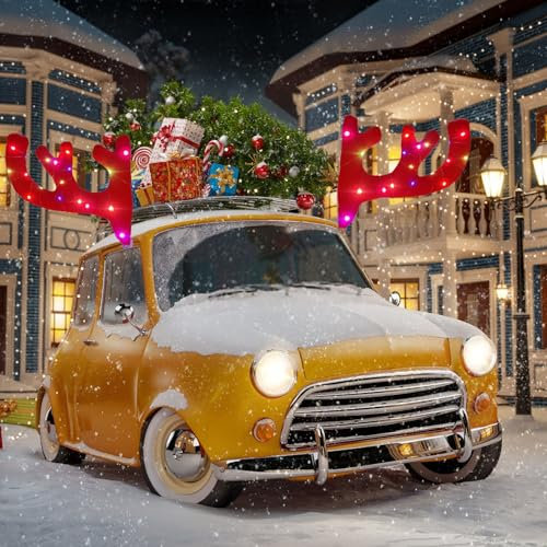 Auto Dekorationen Rentier Geweih, Auto Rudolf Weihnachten Deko Rentier Geweihe und Rote Nase, Weihnachten Rentier Fahrzeug, Rentier für Auto, Rentiergeweihe Auto Weihnachtsdeko (B)