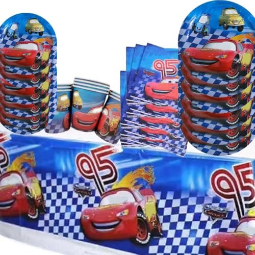CHENGLI 51PCS Car Birthday Party Set Theme Decoration,Car Party Tableware Set, Car Birthday Party Supplies for Birthday Party,Car Party Supplies for Kids - 10 Guests