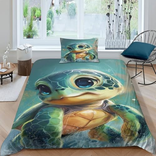 KOABERUVN Sea Turtle Bettbezug Bettwäsche-Sets Kinderbettwäsche Reißverschluss Mit Kissenbezügen Betten Set Für Jungen Und Mädchen, Kinder Single（135x200cm）