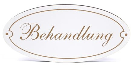 Dekolando Deko Türschild oval - Behandlung - Schild 15 x 7 cm - Schilder Türschilder Namensschilder Wohnung selbstklebend Holzschild Tür Holzschilder