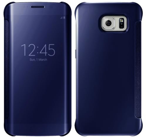 Case For Samsung Galaxy S7 Edge - Smart View Mirror Case Flip Folio Stand Shockproof Protective Cover For Samsung S7 Edge - Dark Blue