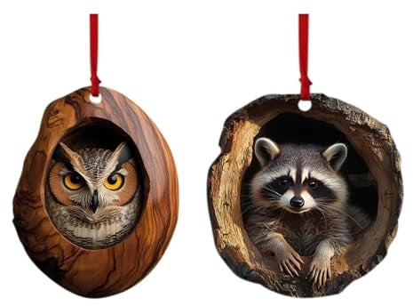 2 STK Weihnachten Acryl Tier Dekoration, Anhänger, Eule Weihnachtsbaum Anhänger, Weihnachtsbaumschmuck 2D Anhänger Eule, Wohnzimmer Schlafzimmer Dekoration Und AUT Innenraum
