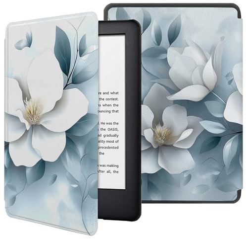 Étui pour Kindle Scribe 10,2 (Sortie 2022), Housse Légère en Cuir PU avec Porte-Stylo Et Fonction Veille/Réveil Automatique pour Liseuse Kindle Scribe - Fleurs Blanches 3D