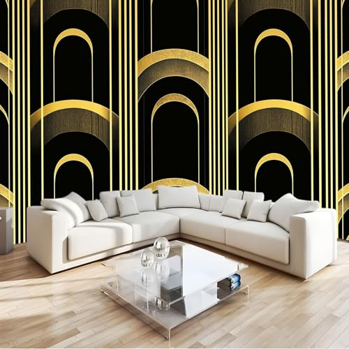Photo Wallpaper Art Deco Style Linear Arch Wall Decor 137.8 x 100.8 Non-Woven Art Print Mural Decoration Poster Living Room Kitchen Bedroom Gold