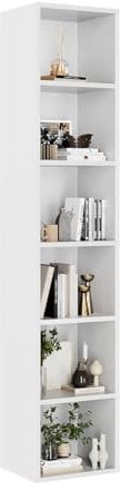 oneinmil Tall Narrow Bookcase, 6 Tier Bookshelf Display Rack, Modern Corner Cube with Open Storage Space, Storage Shelves for Home Office, Living Room, Bedroom, White