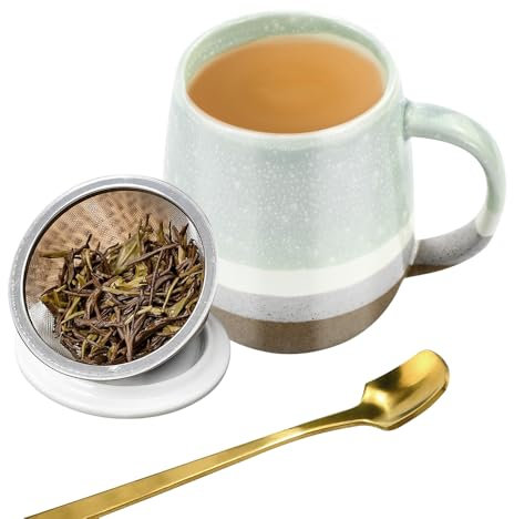 VGECEE Taza de Cerámica con Tapa Tazas Para Infusiones con Filtro de Cerámica y Tapa 400ml Taza para Infusiones Microondas Taza Té Porcelana Taza de Té con Filtro y Tapa Tazas Originales para Regalar