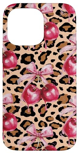 Cute Preppy Cheetah Print Leopard Cherry Bow Women Aesthetic Case for iPhone 14 Pro Max