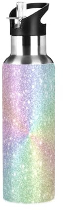 Borraccia sportiva senza BPA, 590 ml, borraccia termica per palestra, viaggi, scuola, arcobaleno glitterato