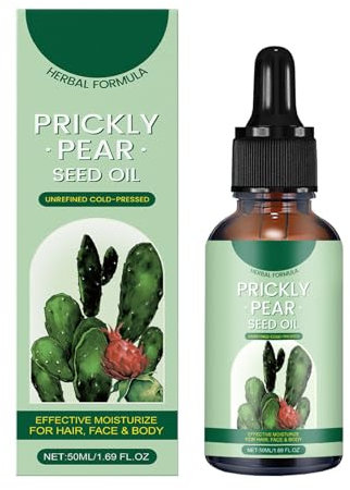 Olio di semi di fico d'India bio spremuto a freddo, Prickly Pear Seed Oil 50 ml, oli essenziali di cactus puro, olio anti-invecchiamento contro rughe e occhiaie, olio di fico naturale, per rassodare