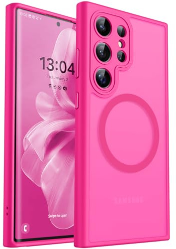 CANSHN für Samsung Galaxy S22 Ultra Hülle mit Kameraschutz, Leuchtend Rosa | Vollständiger Kameraschutz, kompatibel mit MagSafe, durchscheinend, matt, Schutz in Militärqualität, kratzfest
