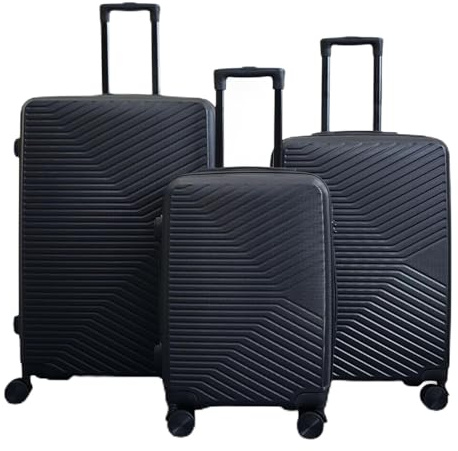 Infinity 3 teiliges Gepäckset Hartschalen Leichtes ABS Reisen Kabine Case Feiertage Koffer Taschen (3-teiliges Set inklusive Kabine, M, L) Schwarz