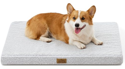COZY KISS Orthopedic Dog Bed for Medium & Large Dogs, Washable Dog Mattress with Removable Cover, Dog Mat with Anti-Slip Bottom, Pressure Relief Foam Pet Cushion for Crate,Grey, L(36x27x3inch)