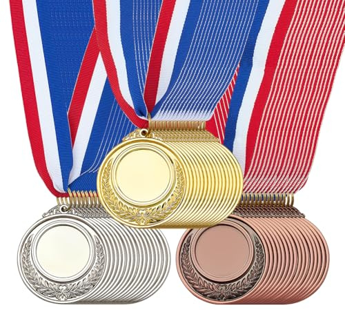 FINGERINSPIRE 48 Stück Leere Auszeichnungsmedaillen Mit Halsbändern 740mm Lang Gold/Silber/Antikbronze Medaillen Bastelset Siegermedaille Preis Für Sportwettkämpfe