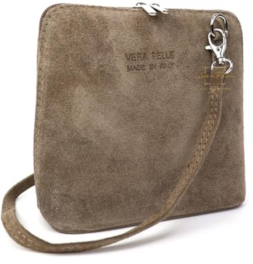 Lusso in pelle Small Genuine Italian Suede Leather Handbag with Detachable Straps - Handmade Suede Crossbody Bag - Elegant Women's Handbag (Taupe)