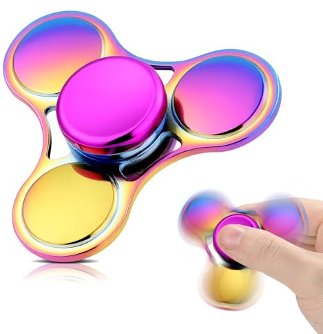 SCIONE Fidget Spinner Metall - Regenbogen Anti-Stress Spielzeug für Kinder & Erwachsene, Premium Metall-Legierung mit Hochgeschwindigkeits-Lager, Konzentrations-Spielzeug Geschenkset