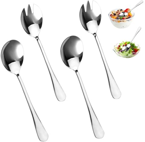 4 stycken salladsbestick rostfritt stål | 20 cm salladssskedar i rostfritt stål och salladsgafflar, 2 salladsskedar och 2 salladsgafflar, salladsgafflar