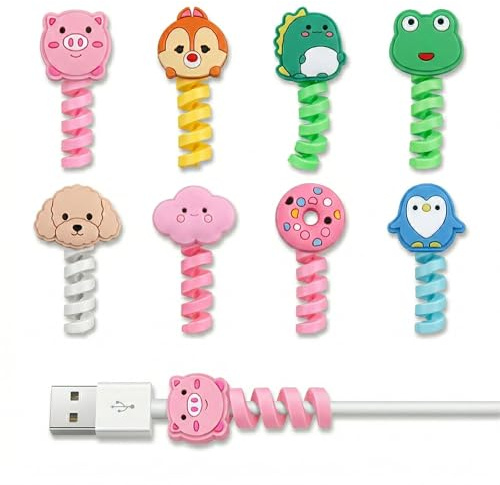 SWYZOR 8 Pezzi Protezione Cavi in Silicone Animali, Proteggi Cavo di Ricarica, Proteggi Cavo Cellulare, Protezione per Piegatura Cavi, Compatibile con la Maggior Parte dei Cavi per Smartphone
