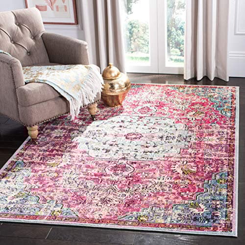 SAFAVIEH Boho Teppich für Wohnzimmer, Esszimmer, Schlafzimmer - Madison Collection, Kurzer Flor, Fuchsia und Blaugrün, 183 X 274 cm