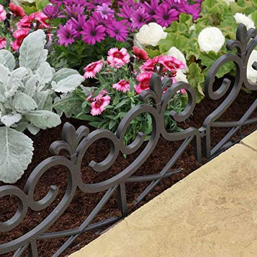 Garden Mile® 16er Set Dekorative Gartenzaun Viktorianische Eisen Scroll Stil Schwarz Kunststoff Zaun Gras Rasen Blumenbeet und Terrasse Bordüre Einfassung Stilvolle Dekorative Garten Dekoration