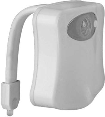 Toilet Night Light PIR Motion Activated Toilet Light Sensor LED Washroom Night Light Inside Toliet Lamp 8 Color Changing Battery Operated Motion Sensor for Bathroom Washroom