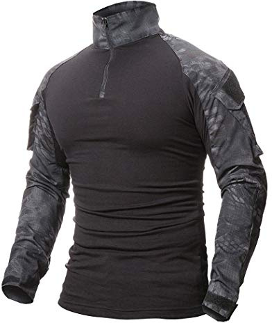 ShallGood Herren Outdoor Military Schlank Passen Taktisch T-Shirt Militär Tarnung Jacke Kampf Lange Hülse Camouflag T-Shirt Für Tactical Airsoft Paintball Armee Jagd Desert Hemd