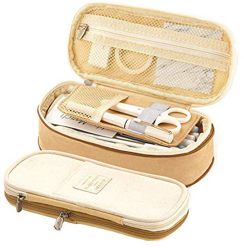Kaxich Federmappen Leinwand Federtasche Große Kapazität Federmappe Kosmetiktasche Stiftemäppchen mit Reißverschluss Bleistift Tasche Stationery Griffelmappe für Mädchen Jungen