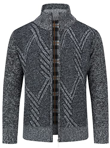 Sliktaa Men Knitted Cardigan Stand Collar Zip Fleece Jumper Coat | Stand collar full length zipper ribbed cuffs two practical pockets soft fabric for business meetings parties and daily wear