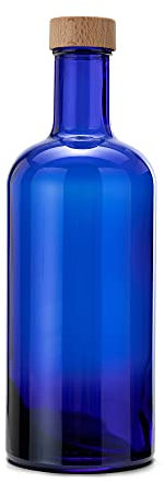 BrandPrint Bottiglia in Vetro Blu per Acqua solarizzata Modello Iside 750 ml con Tappo a Vite in Alluminio Rivestito In Legno. Bottiglia Plastic Free