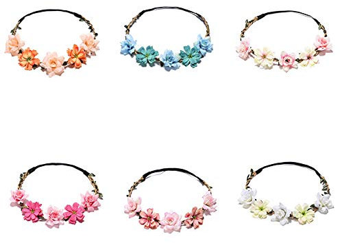 6 Daisy Blumen Stirnband Haarband Hochzeit Haarkranz Krone mit Justierbaren Elastischen Band Farbig Haarband Damen Mädchen für Party Hochzeit Strand