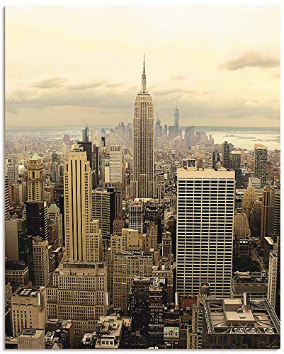 ARTLAND Hakenleiste Holz mit 4 Haken 20x25 cm Schlüsselbrett Schmuckaufhänger für Wand Geschirrtuchhalter New York Skyline T1TO