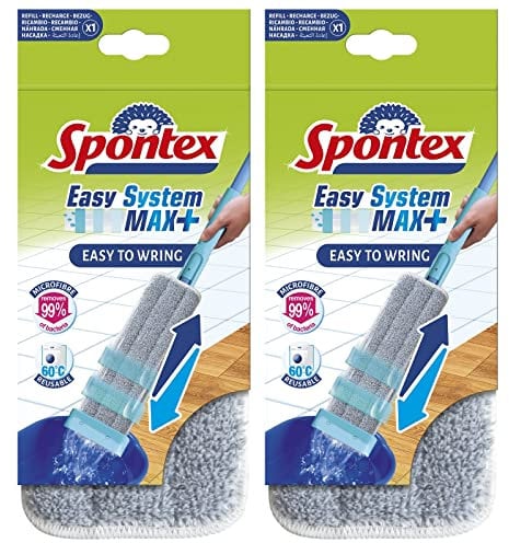 SPONTEX Easy System MAX+ – Juego de 2 recambios de Microfibra para Escoba Plana Easy System MAX+ – 2 recambios