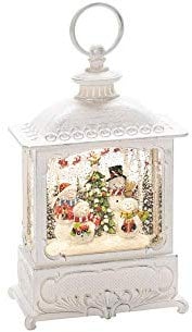 Konstsmide Wasserlaterne klein, 4 Schneemänner, antique weiss, mit an/aus Schalter, 5h Timer, Antiqueweiß, batteriebetrieben, Innen, 1 warm weiße Dioden - 4394-200