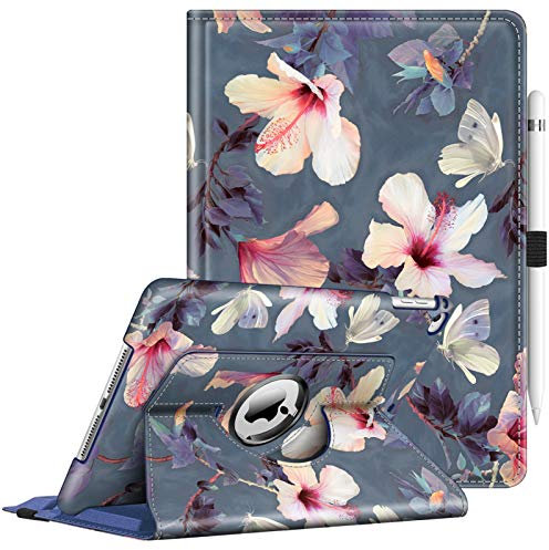 Fintie Hülle für iPad 6./ 5. Generation 9.7 2018/2017, iPad Air 2/1. Generation - 360 Grad verstellbare Schutzhülle mit Standfunktion, Auto Sleep/Wake, Blühender Hibiskus