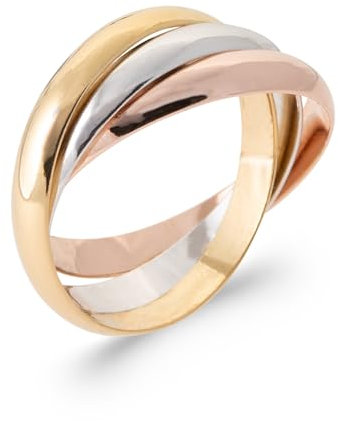 Tata Gisèle Bague 3 Anneaux Entrelacés en Plaqué Or 18 carats (Jaune et Rose) et Argent 925/000 Rhodié - 3 Couleurs - Sachet Velours Offert (50)
