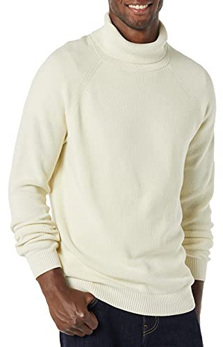 Amazon Essentials Herren Rollkragenpullover aus 100% Baumwoll-Rippstrick, Elfenbein, M