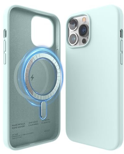 elago Magnetic Silicone Case Compatible with iPhone 13 Pro Max, Built-in Magnets, Premium Silicone, Protective Cover, Compatible with MagSafe Accessories (Mint)