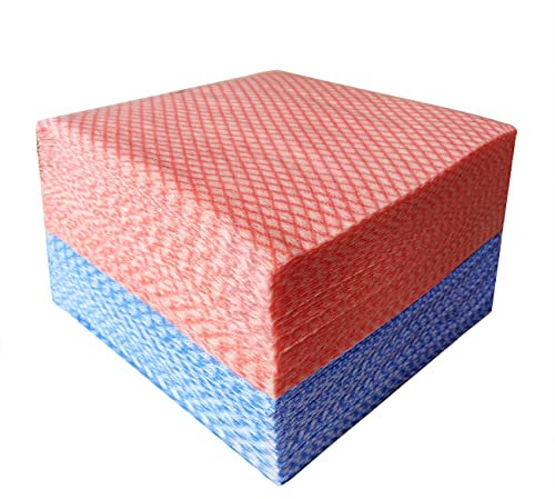 JINYUDOME Wiederverwendbare Reinigungstücher, Stück waschbare Küchentücher, Geschirrtücher und Mehrzweck-Reinigungstücher, saugfähig und fusselfrei (Blau und Rot)