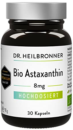 Dr. Heilbronner Bio Astaxanthin 8mg Kapseln hochdosiert in der Glasflasche I Antioxidantien aus der Vitalalge Haematococcus Pluvialis I Supplements Carotinoide Kapseln vegan glutenfrei & lactosefrei