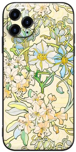 Berkin Arts Compatible with iPhone 11 Pro Case Silicone Cover with Screen Protector Art Nouveau Floral Flower (Clematis by Alphonse Mucha)
