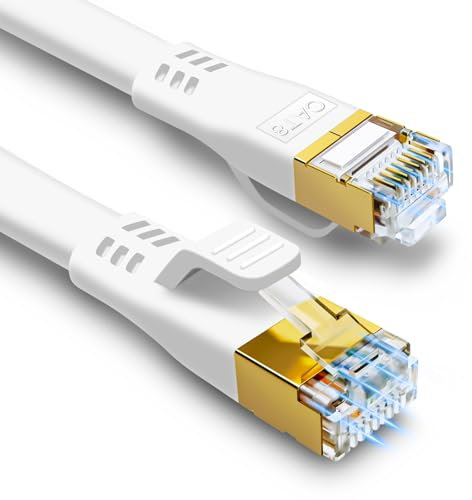 HUGIN Cat 8 Netzwerkkabel 6m,40Gbps 2000MHz Hochgeschwindigkeits LAN Kabel Flach Gigabit S/FTP RJ45 Ethernet Kabel WLAN Patchkabel für Gaming PS5 PS4 Switch PC Router Modem TV (6m/weiß)