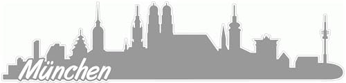 Skyline4u München Skyline Aufkleber Sticker Autoaufkleber City Gedruckt - 15x3,4cm grau