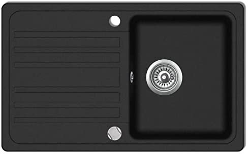 Fregadero bajo Encimera Clásico, Fregadero de cocina de granito con un seno y escurridor negro