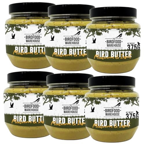 The Birdfood Warehouse Mealworm & Insect Bird Butter 375g (6 Pack) | Wild Garden Bird Food, Peanut Butter for Birds, Yellow