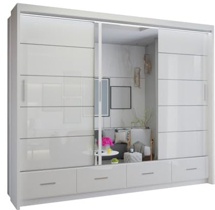 SLIDING WARDROBE 4U Fort High Glos Free Standing Sliding Mirorr Door Wardrobe (White, 255cm)