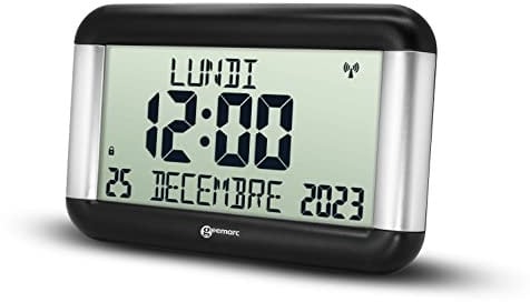 Horloge Calendrier - La Viso8 de Geemarc avec Réglage Automatique de l’Heure et Grands Caractères - pour Les Personnes Ayant Une Mauvaise Vue - Fonctionne sur Pile - sans Rétroéclairage - Version FR